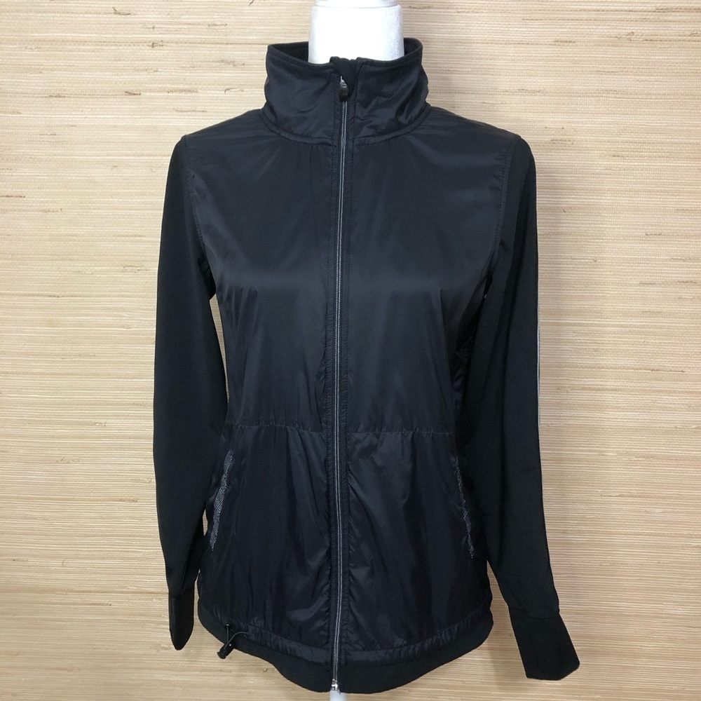 Black 100% Nylon Zip Up Lightweight Turtle Neck Running Sport Goth Jacket Small